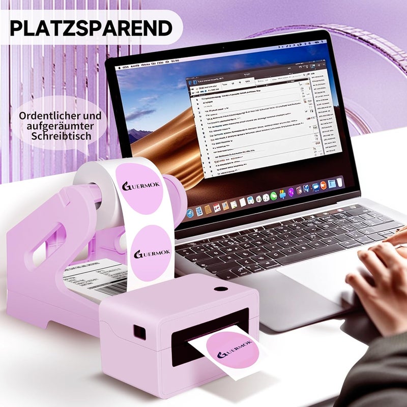 Guermok Thermal Shipping Label Holder for Rolls & Fan-Fold, Fragile Stickers for Shipping, Label Stand Desktop Printer Holder-Home Office Accessory Sticker Dispenser for Holographic (Purple) - Image 3